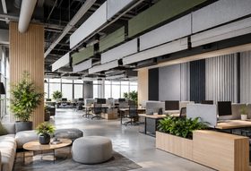 Decorative acoustic foam panels in a modern open-plan workspace