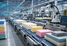 Robotics and AI systems controlling a foam manufacturing production line