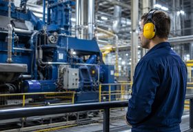 Factory interior fitted with industrial noise-control foam panels