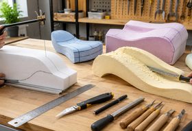 Foam being shaped and cut to size with specialist tools