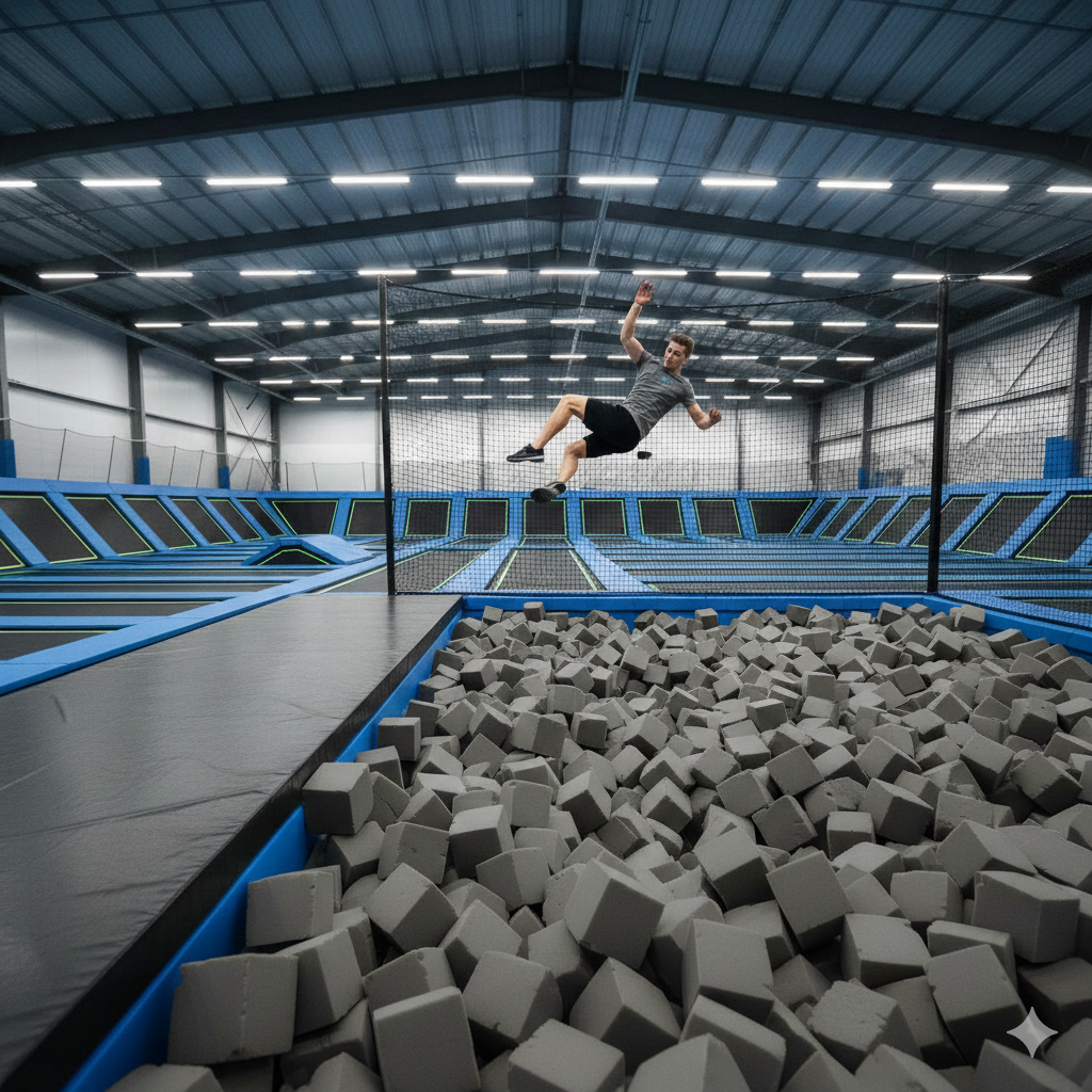 Economy Grey gym pit foam blocks in a trampoline park